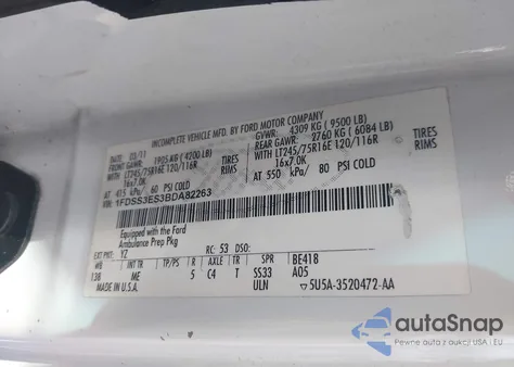 2011 Ford E-350 Super Duty Commercial из США, поврежденный, VIN 1FDSS3ES3BDA82263